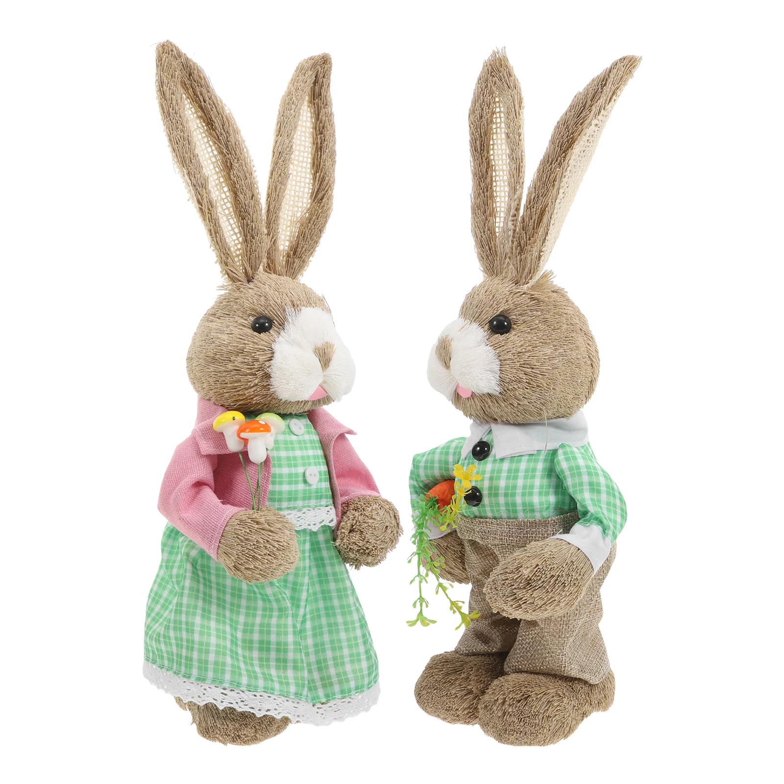 

2 Pcs Straw Rabbit Sculptures Home Decor Plant Corner Garden Statues The Animal