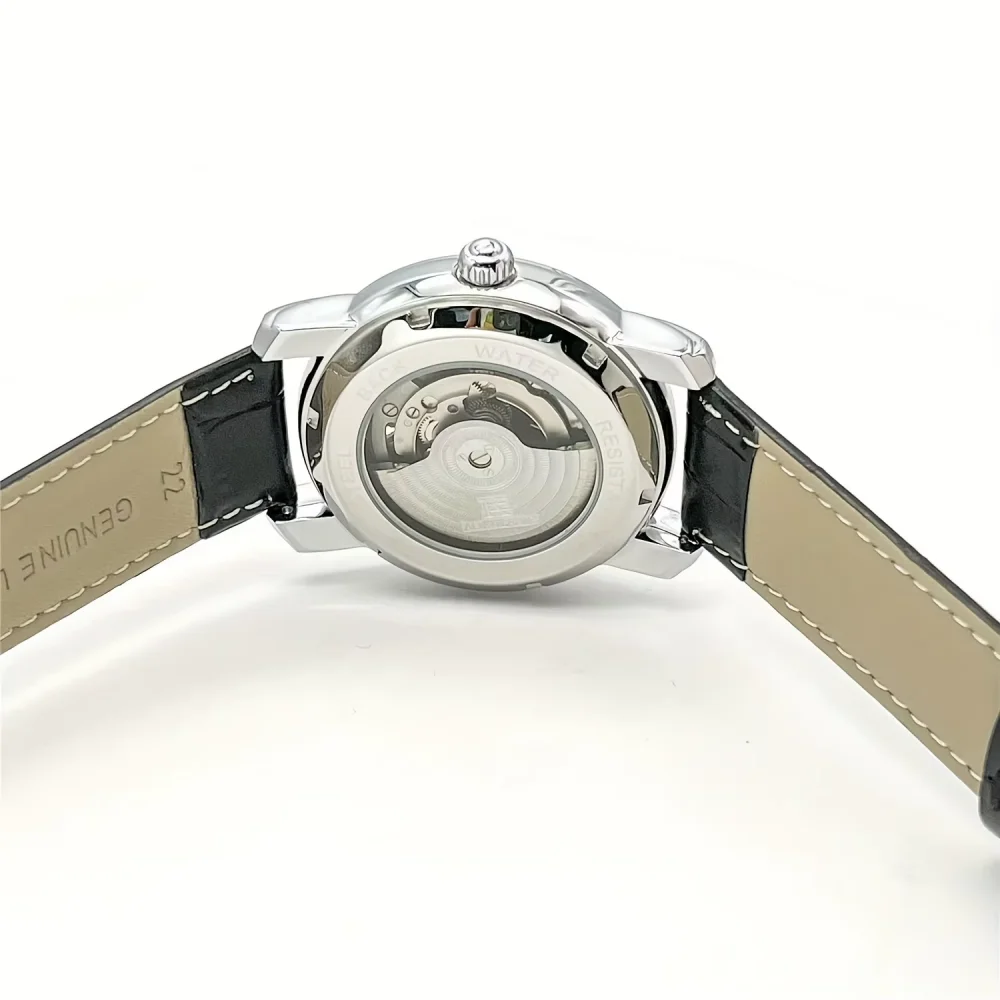 Luxury Men's Automatic Mechanical Watch - Stylish Hollow Design, Fashionable Business Casual Style, Alloy Case and Leather Strap, Trendy and Versatile High-End Men's Model, Popular Cross-Border Gift Choice, Cost-Effective, Durable, and Precise Mechanical Watch