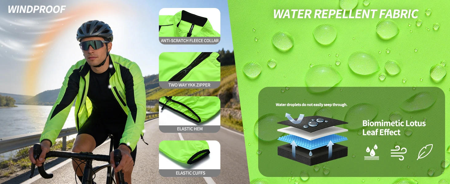 WOSAWE Herren winddichte wasserabweisende reflektierende Fahrradjacke MTB Fahrrad Langarm Windjacke Fahrradmantel Jersey – Detail 17