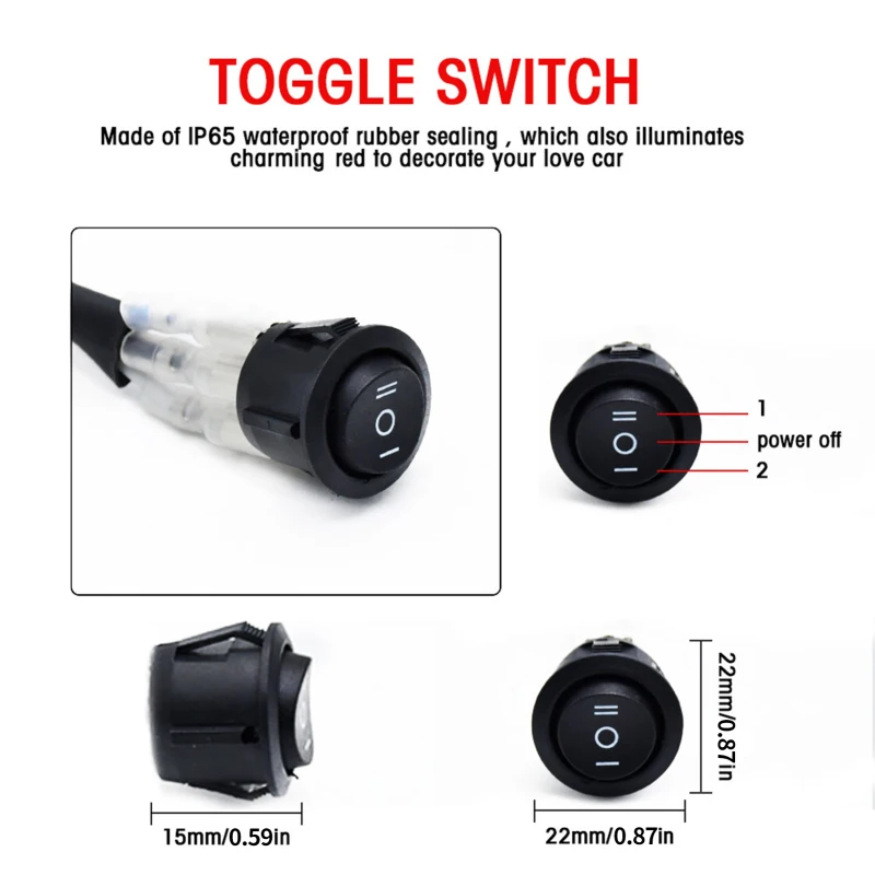 LED Light Bar Wiring Harness Kit 480W 2 Leads 18 AWG LED Wiring Harness with 12V 40A Relay and Waterproof Control Switch