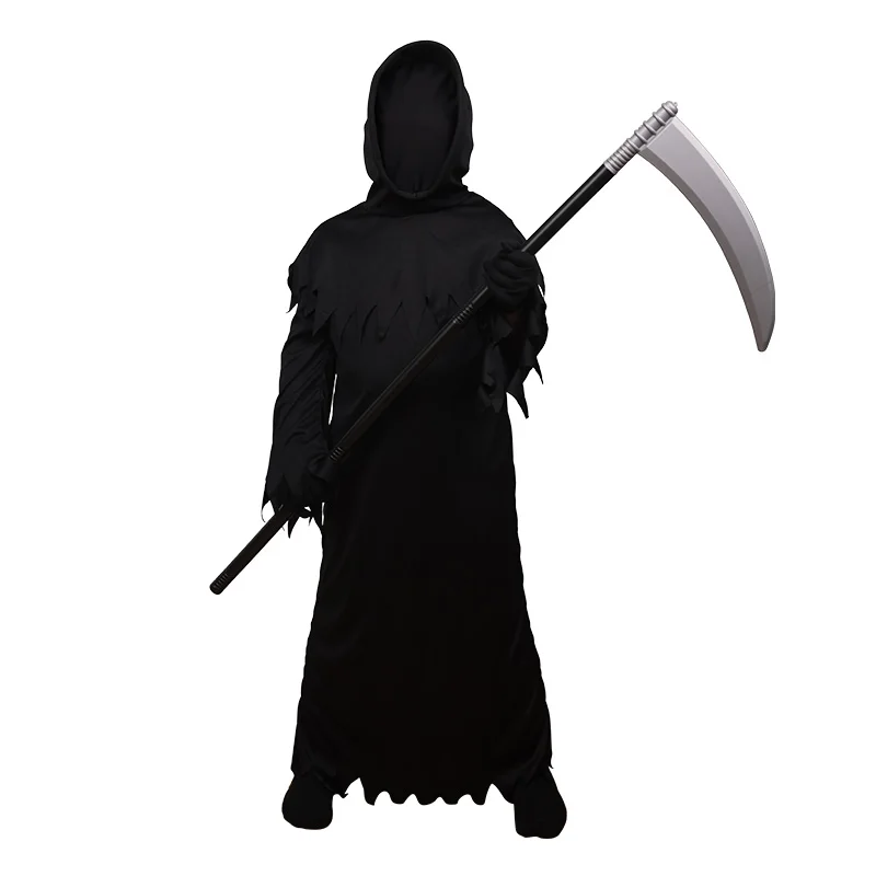 2‑Style Grim Reaper Cosplay Costume Black Hooded Robe With Scythe Prop Skeleton Mask Gloves Halloween Carnival Fancy Dress Outfi view 4