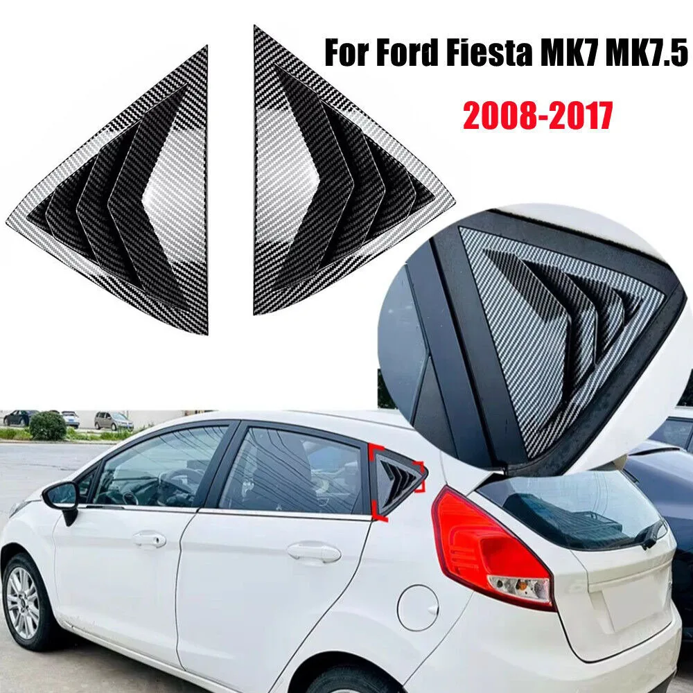 For For Ford Fiesta MK7 7.5 2008-2017 Car Rear Louver Window Side Shutter Cover Trim Sticker Vent Scoop ABS Carbon Fiber ABS