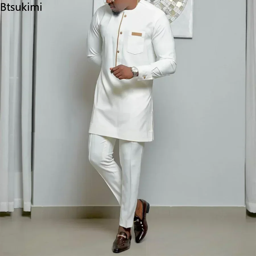 Muslim Fashion Men 2 Piece Sets Ramadan Eid Ropa Para Hombre Islamic Arabic Muslim Clothing Kaftan Pakistan Qamis Homme Musulman