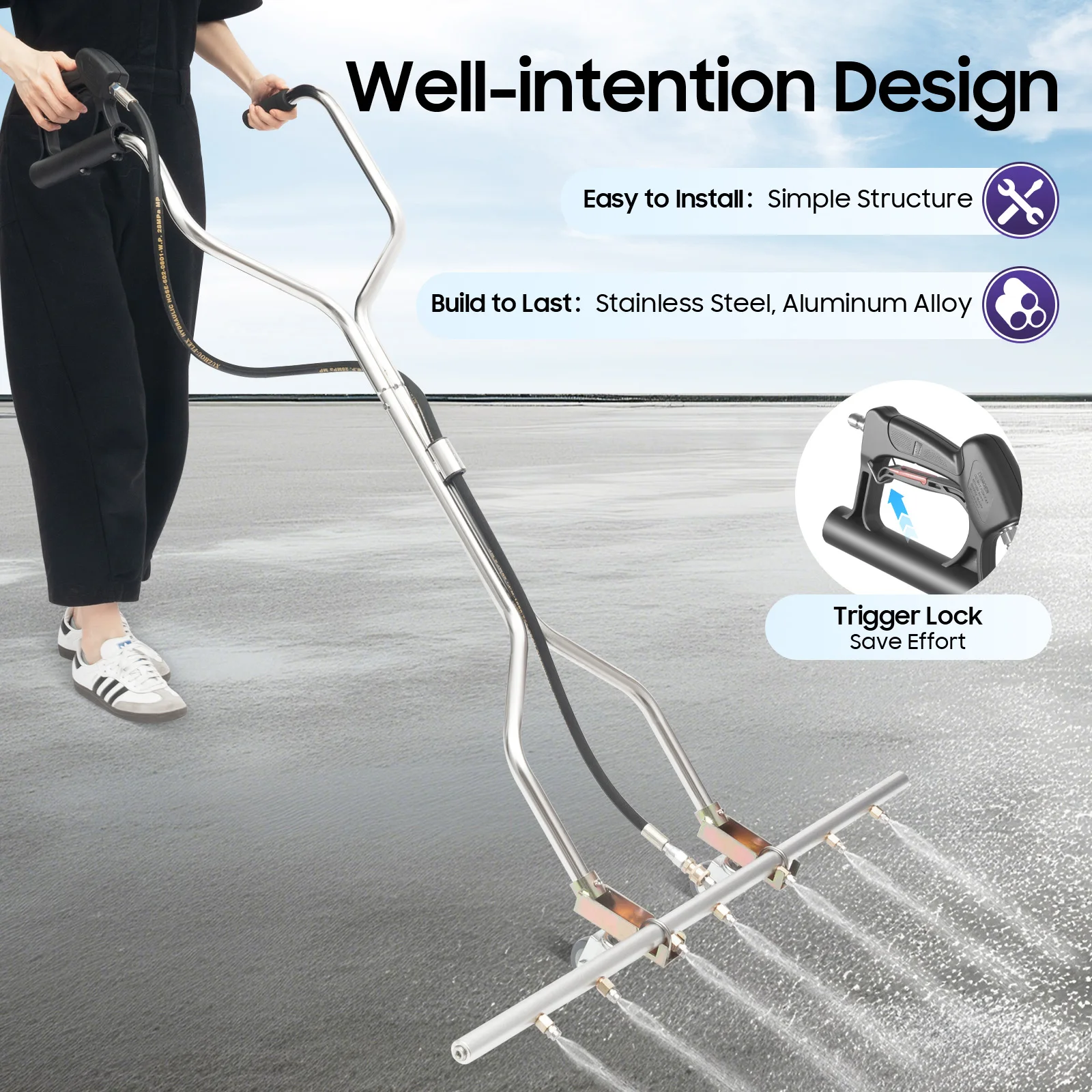 

Водяная метла с 7 насадками и давлением 5000 фунтов на квадратный дюйм, очиститель поверхностей из нержавеющей стали для очистки подъездной дороги и бетона