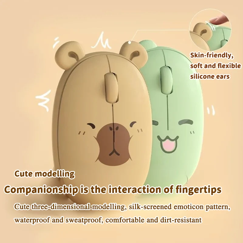 Cute Cartoon Capybara&Little Dinosaur Design Dual-Model Wireless Mouse Silent Optical Ergonomic Mice Girl Gift For iMac PC