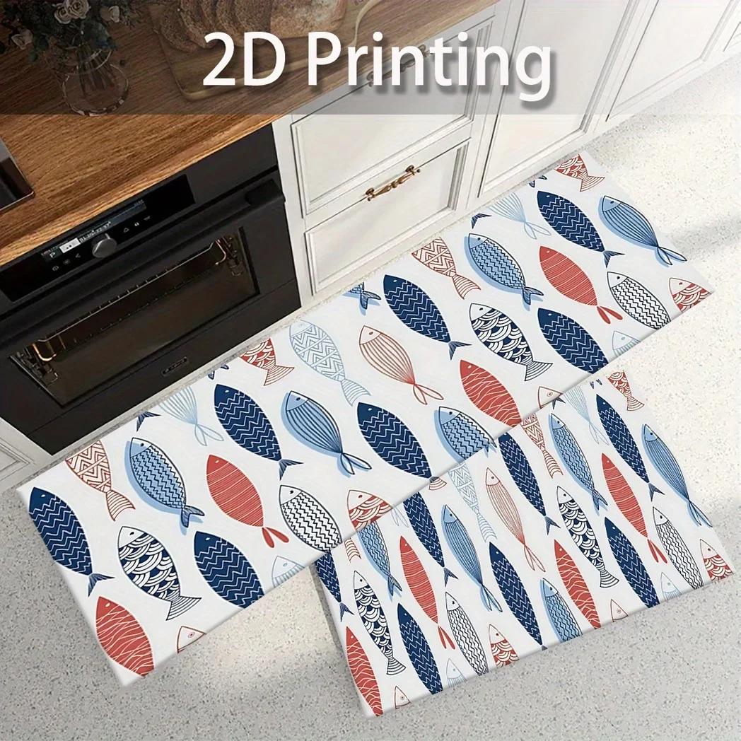 Vibrant Colorful Fish Kitchen Rug Artistic Sea Life Runner Carpet Modern Non-Slip Floor Mat for Long Hallway Home Decoration