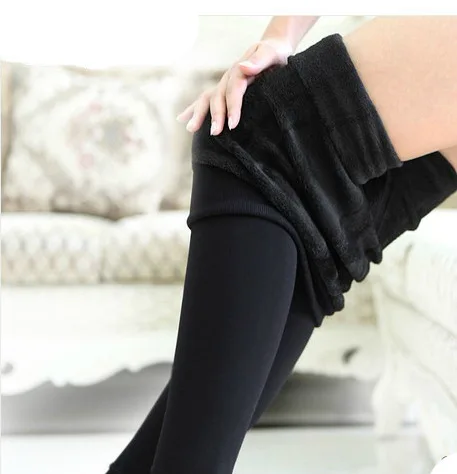 plus Size Women's Fleece Lined Ankle Length Trousers Thickened Integrated Design Autumn Winter Warm Cotton Pants Socks