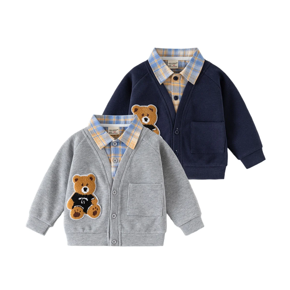 

Cute Bear Toddler Boys Sweaters Shirt Spliced Kids Coat Children's Clothes