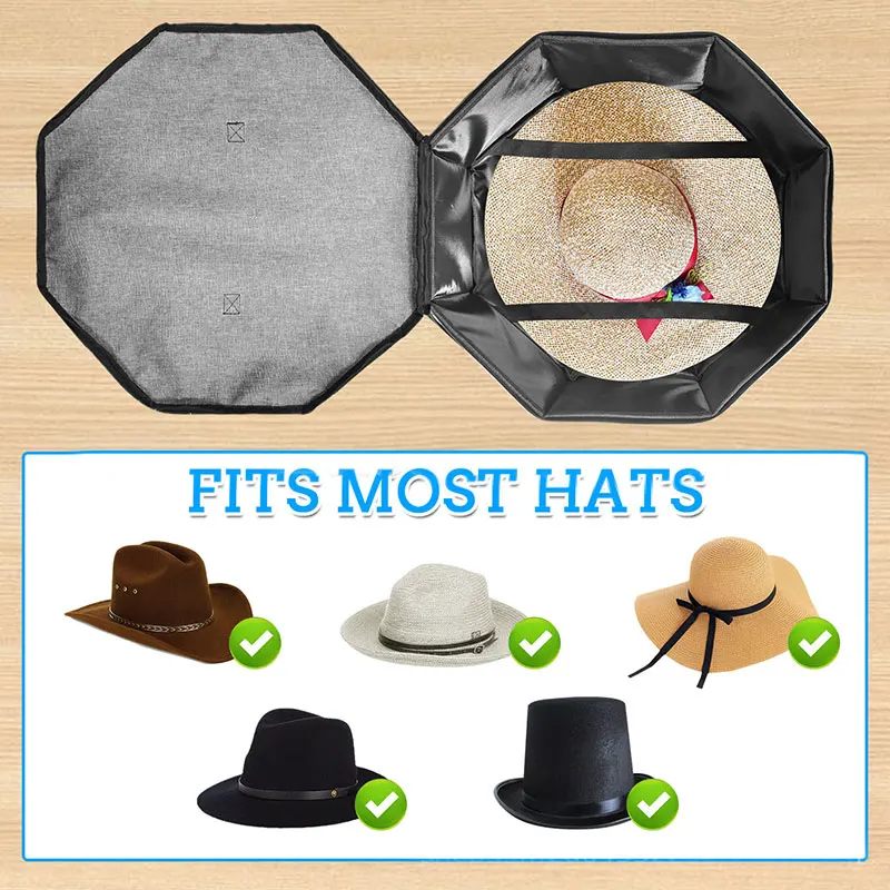 Foldable Hats Box Travel Cowboy Hat Storage Box With Zipper Dustproof Bucket Hats Clothes Sundries Organizers Large Capacity