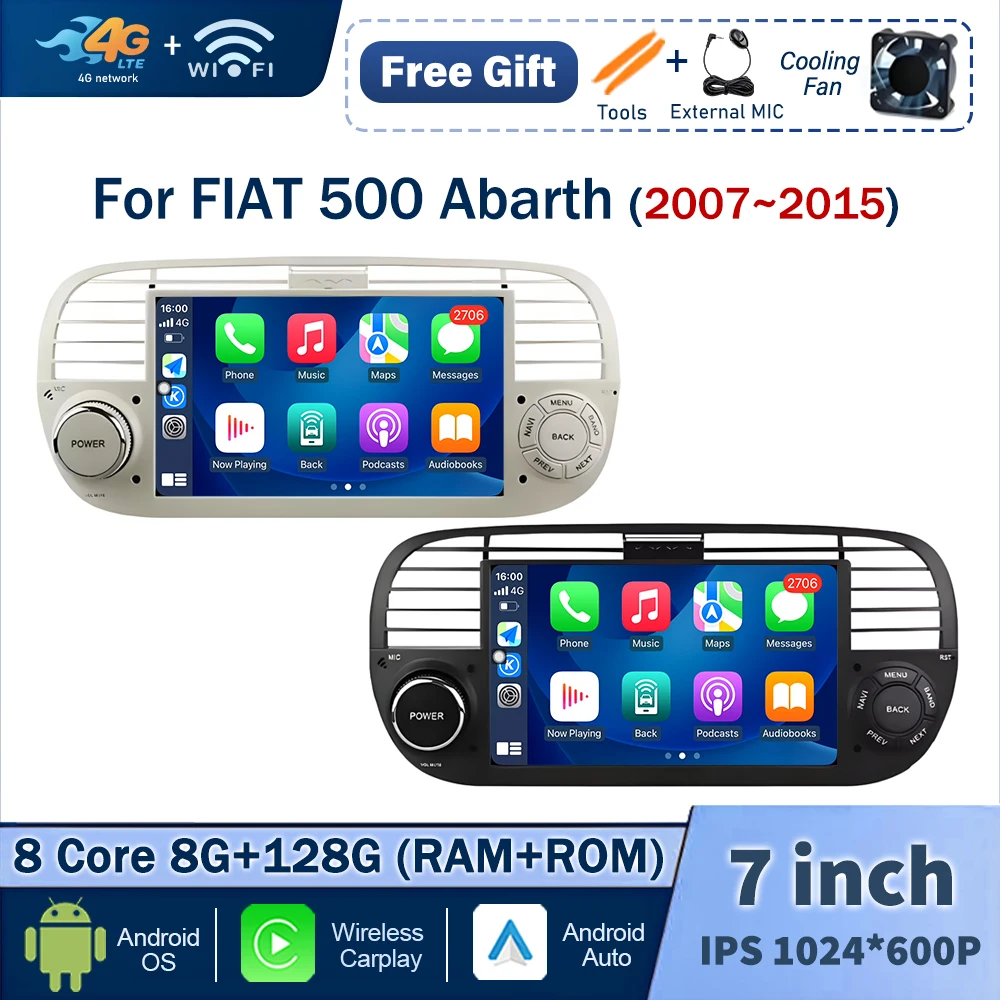 

Wireless Carplay Touch Screen for FIAT 500 Abarth 2007 - 2015 Car Radio Multimedia Video Player GPS Navi Android Auto 4G WiFi