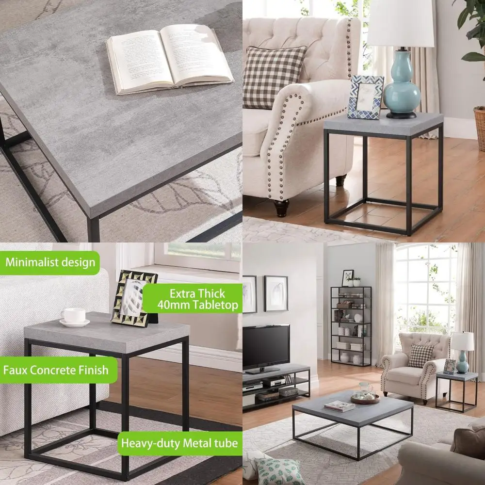 

Sturdy 18 Grey Square Side Table with Thick Wood Top and Metal Frame, Industrial Style Accent Furniture for Living Room