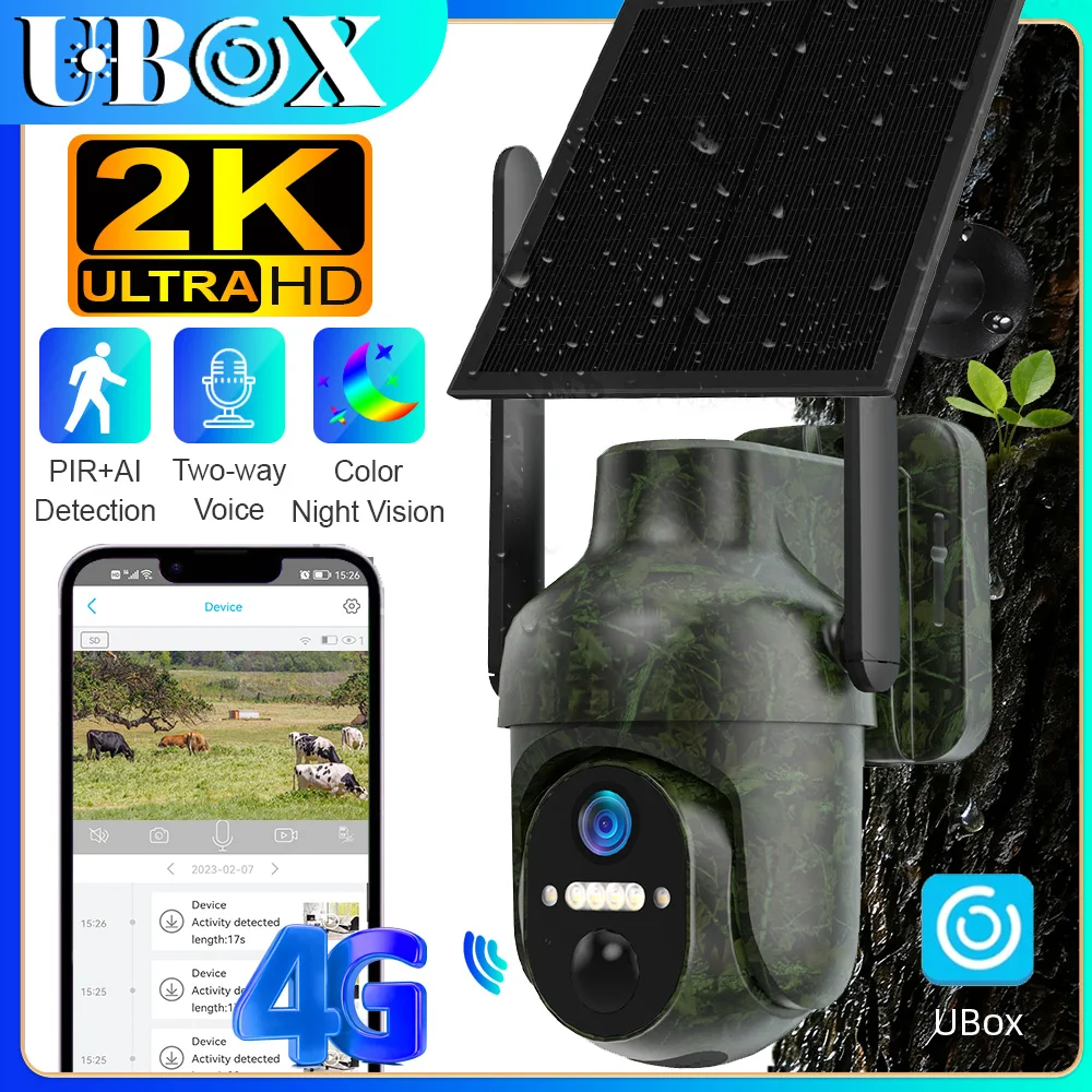 

Ubox 4MP 4G LTE Solar Trail Camera Wireless Outdoor Surveillance Camera WiFi Security Cameras PIR Detection Auto Tracking CCTV