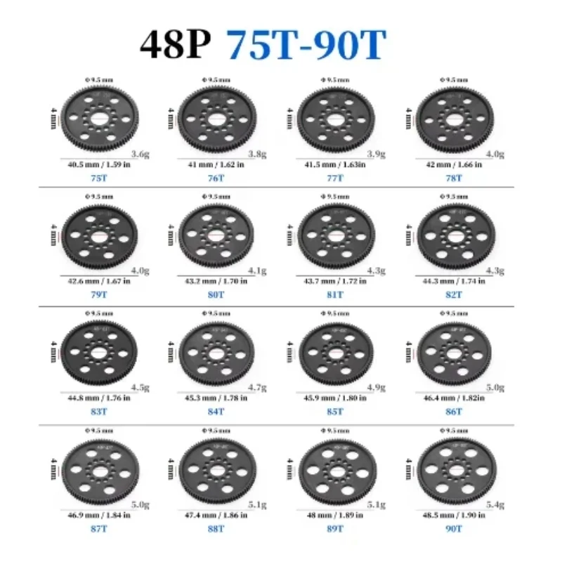 

4PCS POM 48P Spur Gear Main Gear 75T 78T 82T 85T 88T 90T for 3Racing Sakura S XI XIS CS D4 D5 1/10 RC Car Upgrade Parts