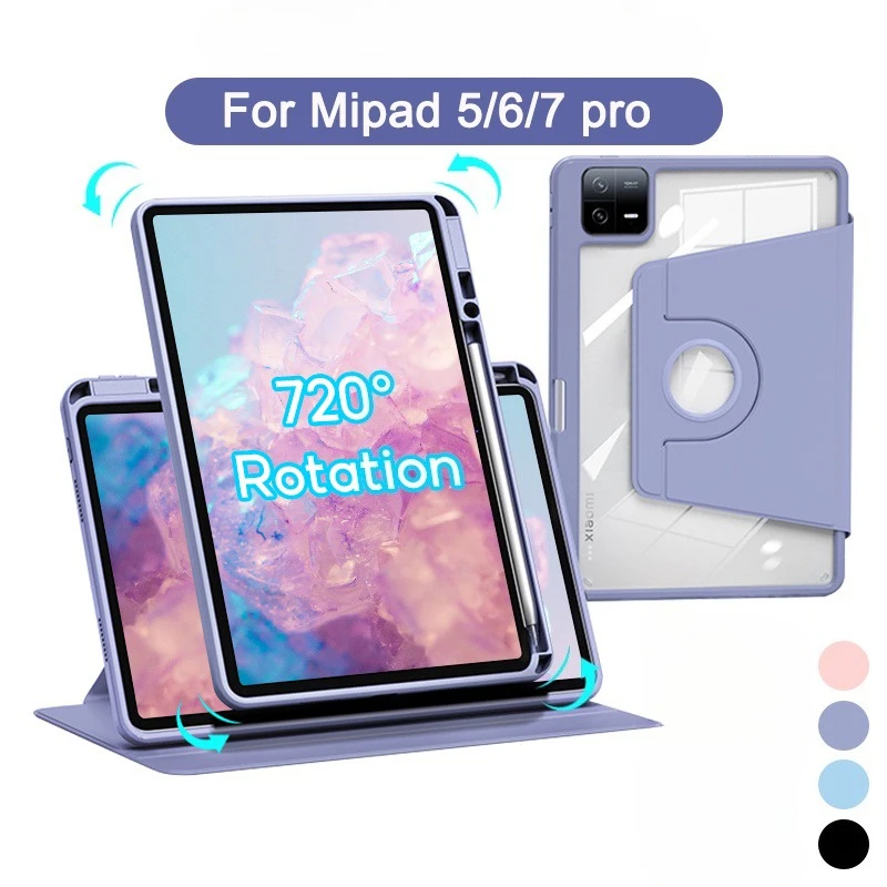 

360 Rotation Acrylic Hard Case for Xiaomi Poco Pad X1 Pad 8 7 11.2 Pad 6 5 Pro 11 inch with Pencil Holder