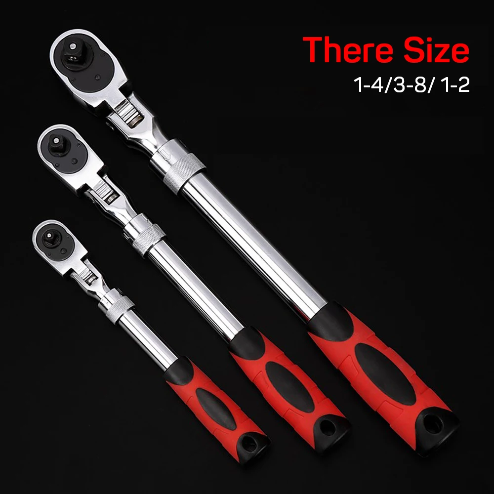 T50 1/4 1/2 3/8 Carbon Steel Ratchet Wrench Rotating Head Scalable Ratchet Wrench 72-Tooth Automatic Quick Release Spanner Tool