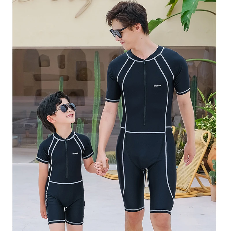 Father Son Matching Swimsuit -  Swimming Rash Guard Short Sleeve One Piece Swimsuit Surfing Bathing Suit Athletic Dive Skin