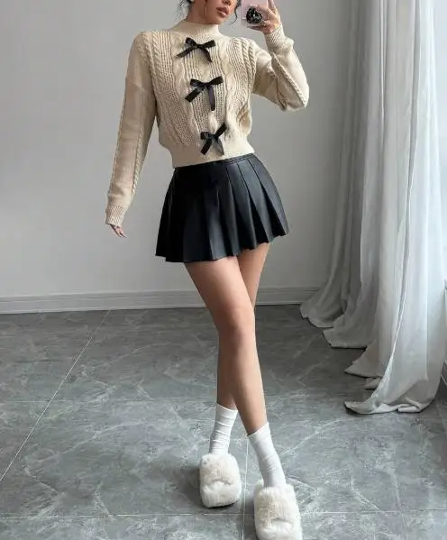 سترة الخريف الجديدة جولة الرقبة طويلة الأكمام لطيف اليابانية الحلو اللباس فتاة نمط محبوك التخسيس أزياء العنصر #2