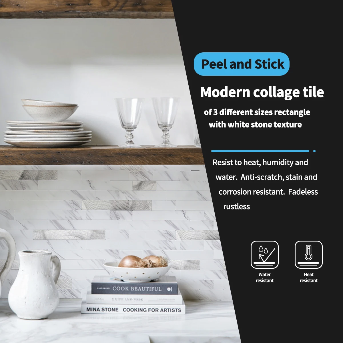 กระเบื้องติดผนัง Art3d แบบลอกและติด 10 ชิ้น สำหรับห้องครัว ห้องน้ำ เตาผิง อ่างล้างหน้า กระเบื้องติดผนังแบบมีกาวในตัว