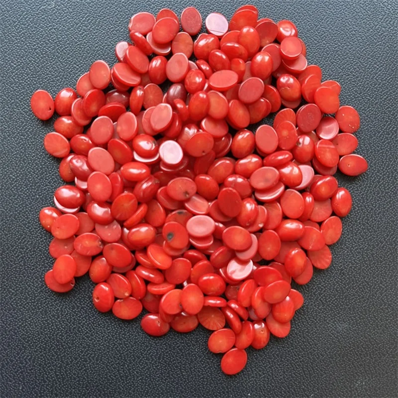 3*6*7MM Oval 10PCS Semicircle Red Coral Beads Semi-precious Stone Dome Flat Back Cabochons Half Round Mineral Gem Cameo