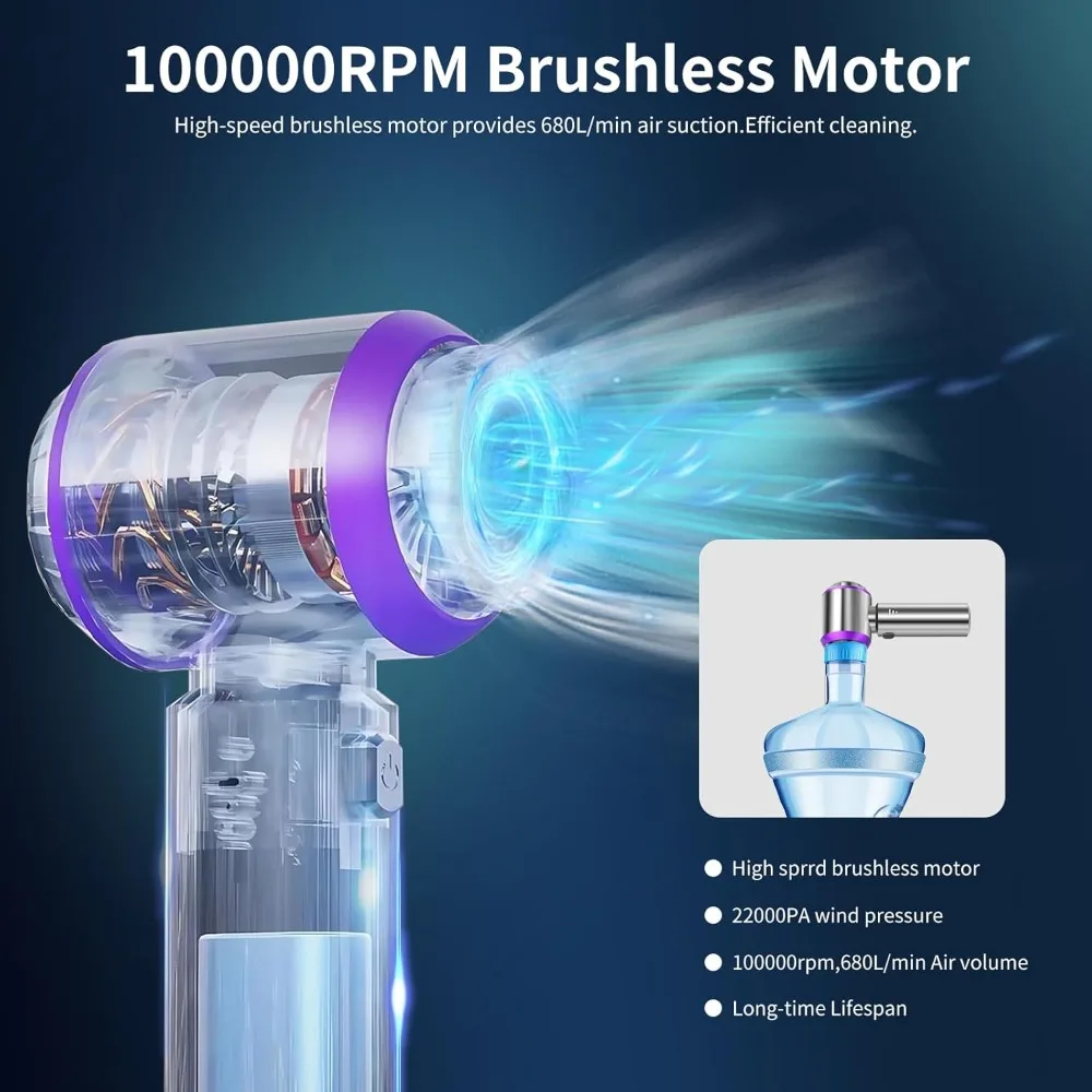 مكنسة كهربائية محمولة باليد، مكنسة كهربائية محمولة للسيارة 22000PA عالية الطاقة 4 في 1 منفاخ هواء منفضة هواء ومنفاخ هواء مع Bru