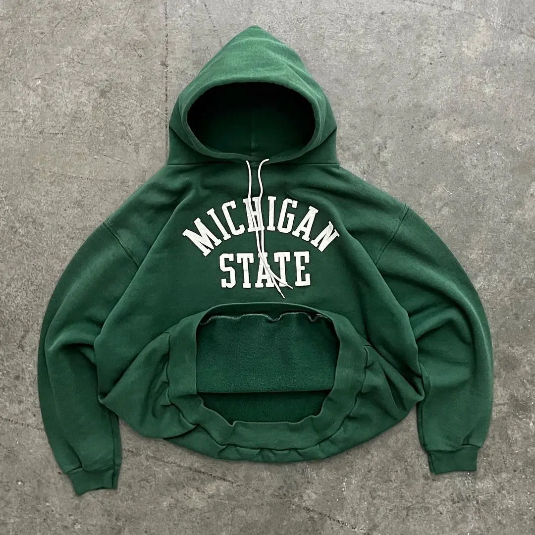 

Michigan State Universi Hoodie Sweatirt ex Hooded Cotton Polyester Blend Casual Streetwear Spring Autumn Faion