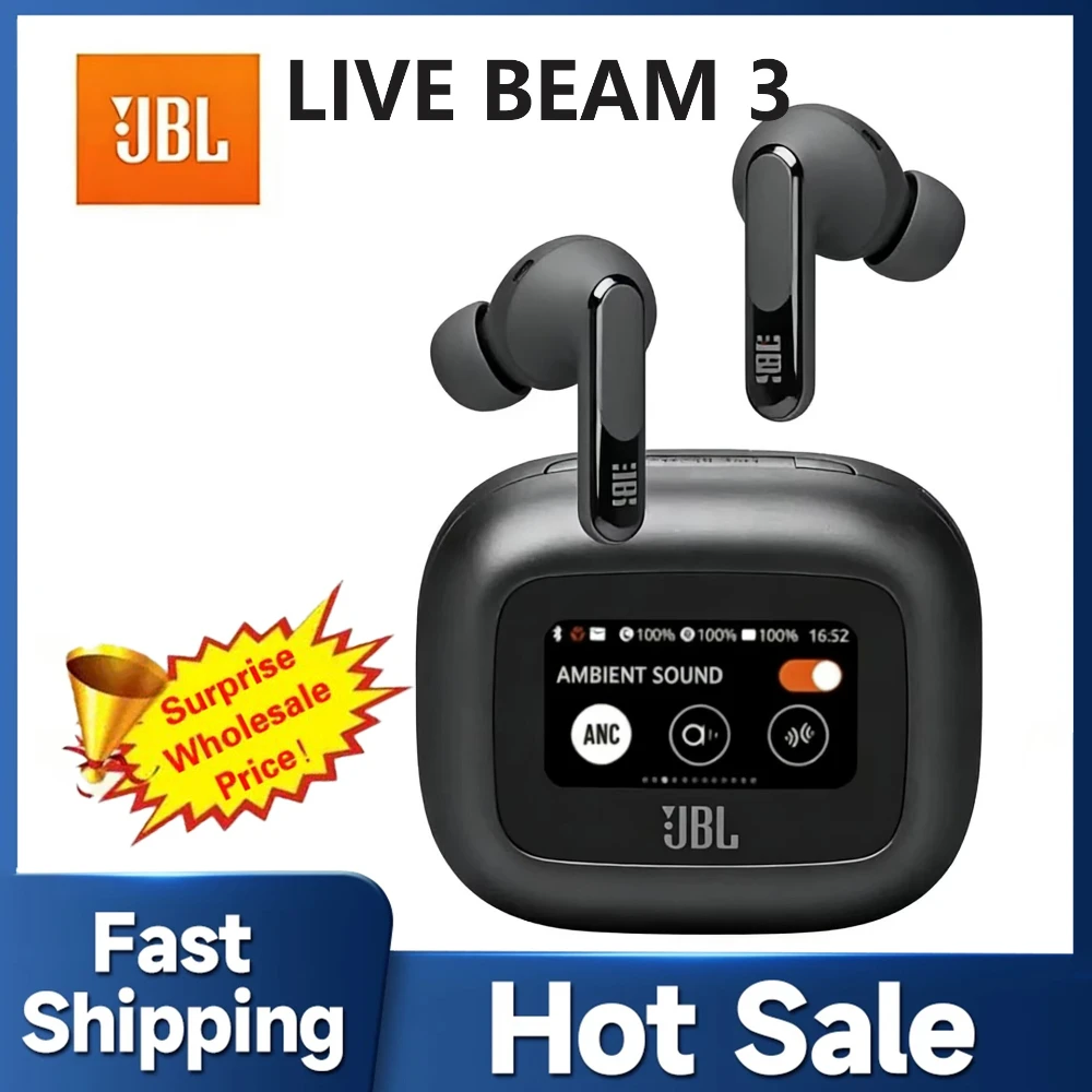 Écouteurs sans fil Bluetooth JBL LIVE BEAM 3 originaux, casque à réduction de bruit ANC, écouteurs à écran tactile LED, écouteurs JBL Beam3