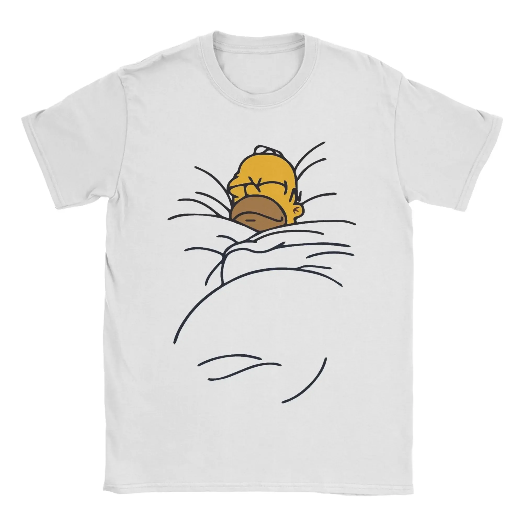 Homer Tucked in Sleeping Simpson T Shirts for Men Pure Cotton Fashion T-Shirts Round Collar Tee Shirt Clothes Gift Idea