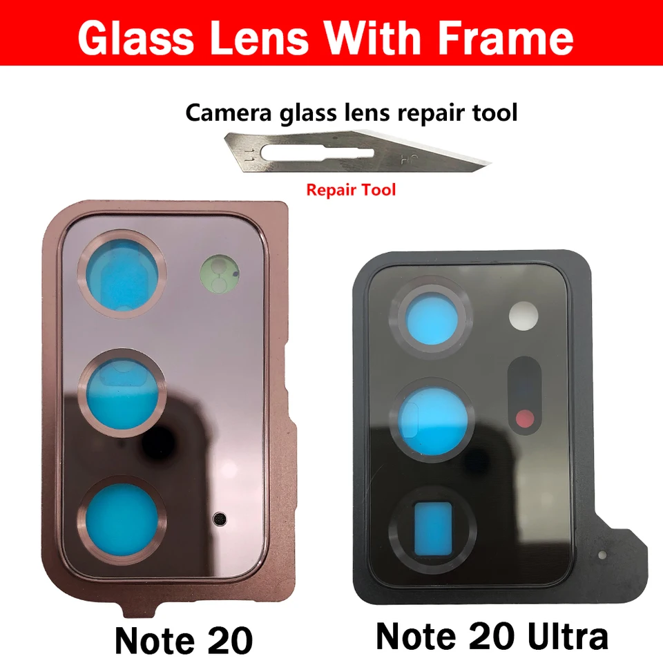 2 piezas de lente de vidrio con marco para Samsung Note 20 Ultra, cubierta de lente de cámara trasera con marco, repuestos