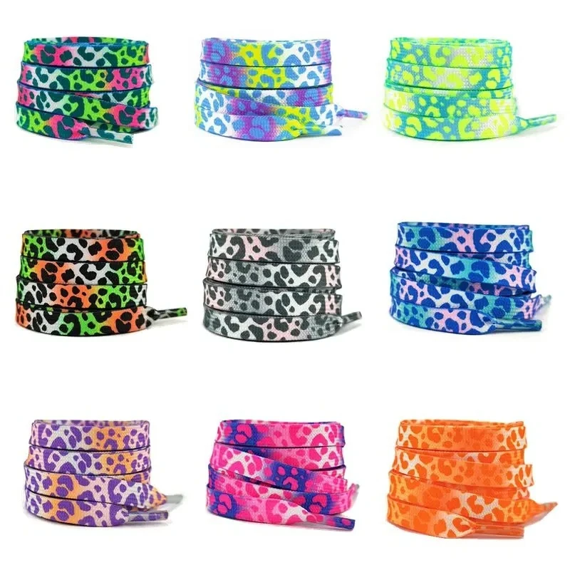 Cordones de leopardo para zapatillas AF1/AJ, cordón degradado teñido anudado con estampado colorido, banda de goma para zapatos, hombres y mujeres, cuerdas deportivas de lona