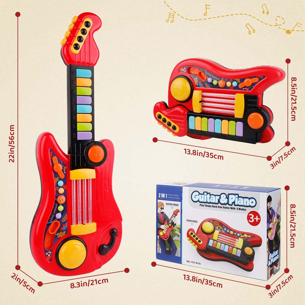 2 In 1 giocattolo elettrico per chitarra per bambini giocattolo pieghevole chitarra pianoforte principianti strumenti musicali educazione precoce miglior regalo per ragazzi e ragazze