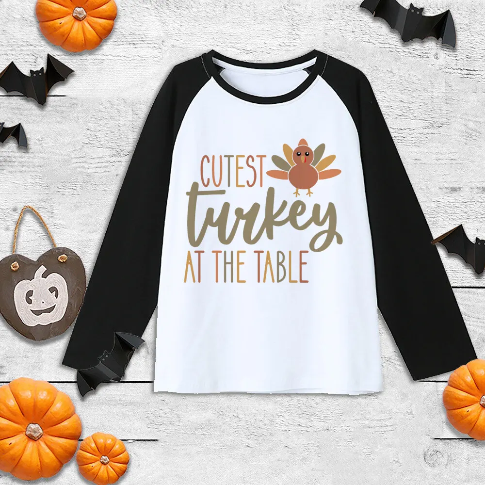 Cutest Turkey At The Table Shirt Thanksgiving Boy Girl Clothes Raglan Thanksgiving Kids Shirt Sibling Tee Fall Child Outfits