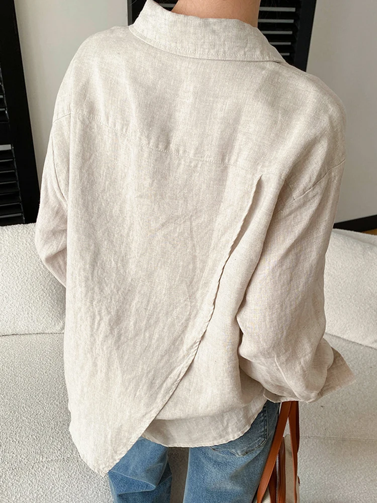 YERMORA Purple Linen Back Slit Brief Casual Blouse For Women Lapel Long Sleeve Loose New Shirt Fashion Tide Spring Summer 2026