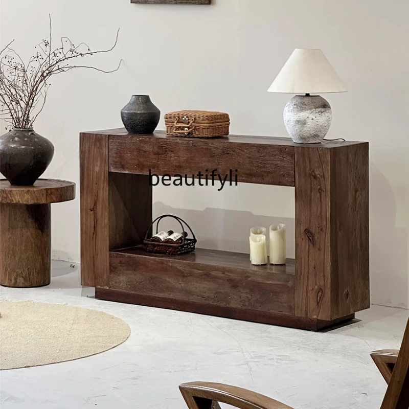 

Wabi Sanfeng Entrance Solid Wood Table Bed and Breakfast Designer Side Against the Wall TV Cabinet Retro Cabinet