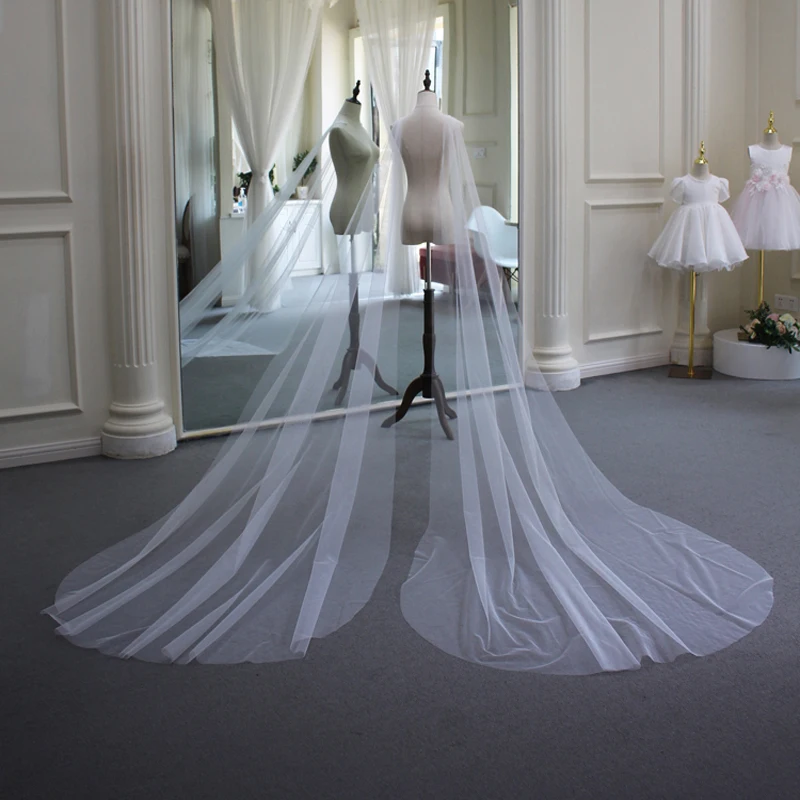 

Double shoulder plain Tulle wedding veil simple church wedding tail tour shooting long soft yarn Customized