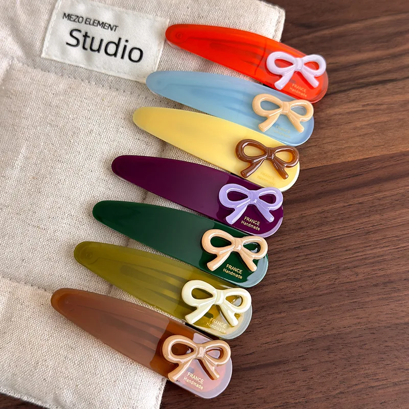 Hair Clip Gold Label Bow Acetate Triangle Side Bangs Holder Sweet Chic Lightweight  Premium Non Slip Daily Casual Wear for Women