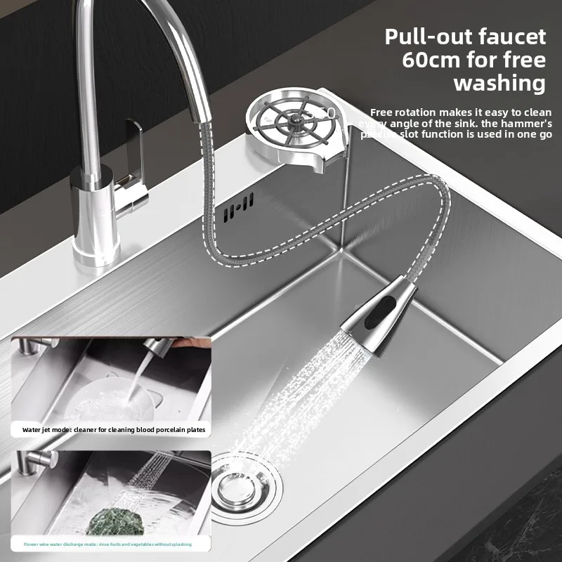 Kitchen vegetable washing basin 304 stainless steel sink Household large slot Handmade basin Dishwashing sink washing basin