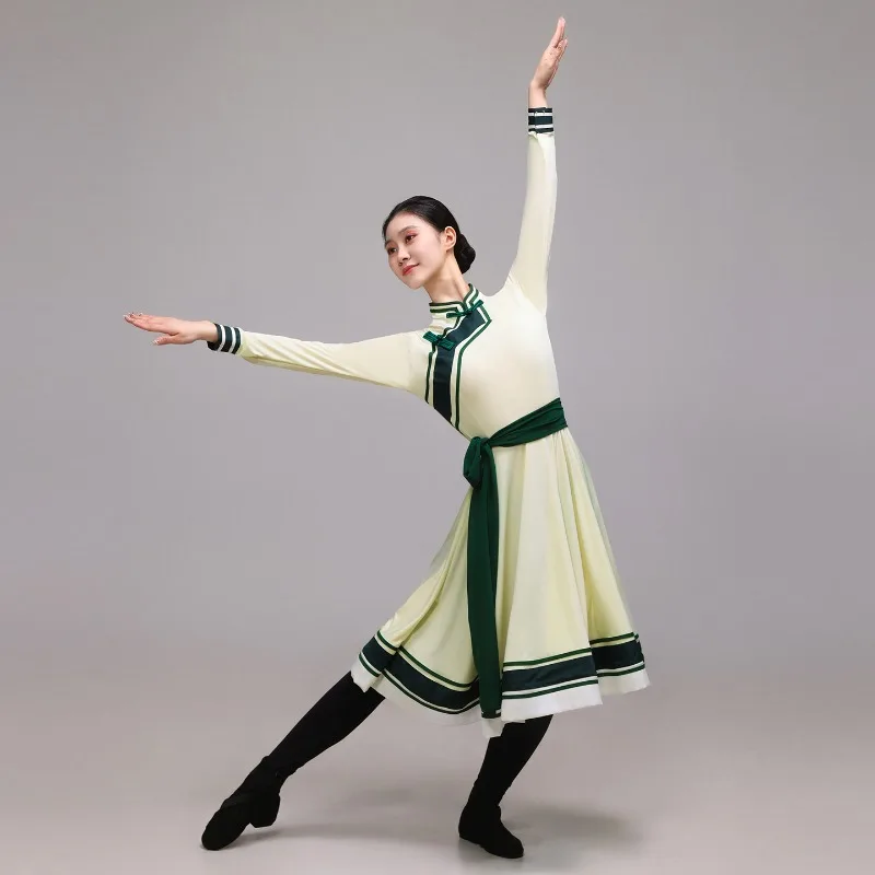 Traje de dança tibetana para mulher tradicional estilo chinês mongol roupas de prática nacional antigo desempenho de palco folclórico