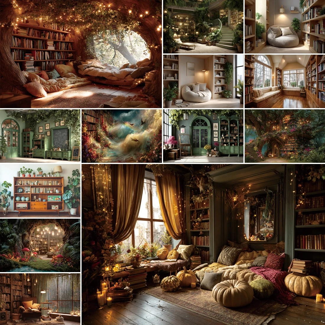 

MOON.QG Modern Minimalist Library Photo Background Lights Spiral Stair Forest Backdrop Portrait Photobooth Studio Shooting Props