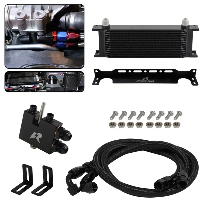 19 Row AN10 Oil Cooler w/Bracket Hose Kit For BMW 3 Series N54 Engine 135i E82 335i E90 E92 E93 3.0L Inline 6 2006-2011 Black