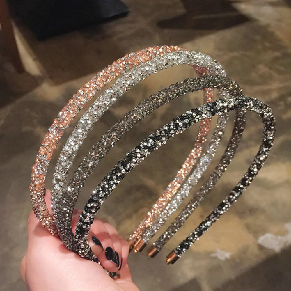 

Simple Women Rhinestone Headwear Shinny Soft Beads Bezel Headband Hairband Headhoop