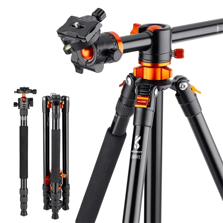 K&F Concept SA254T2 Horizontal Aluminum Alloy Tripod Portable Monopod with 360 Degree Ball Head Quick Release Plate