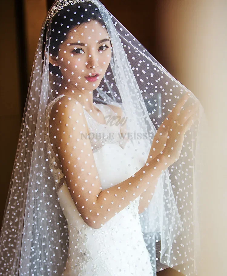 3M Length Dots Tulle Wedding Veil Tulle 1T  Bridal Veil Elegant Bride Veil  Bridal Party Veils Without Comb Customized