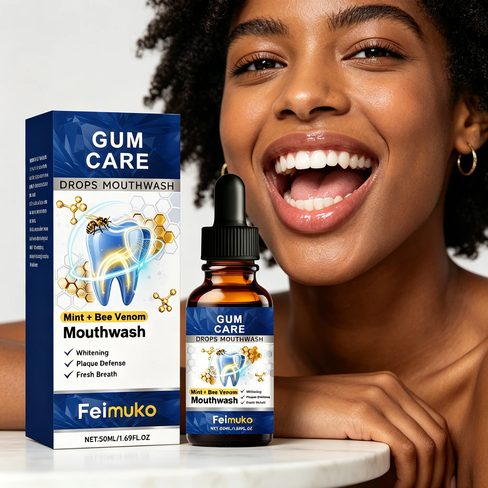 Portable Bee Venom Gum Care Mouthwash Drops - Whitening Teeth, Deep Cleansing, Long-Lasting Fresh Breath