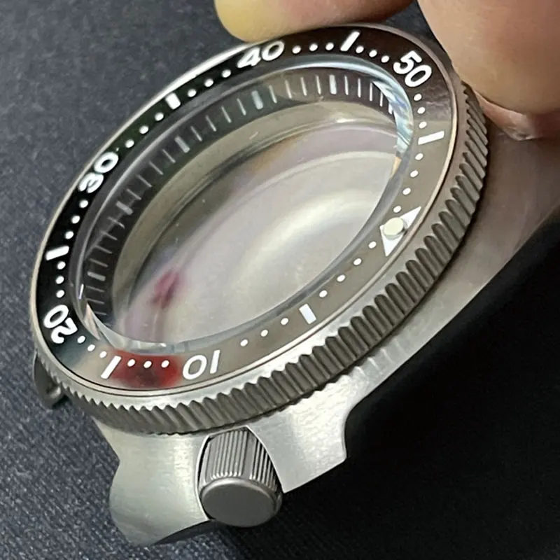 Watch Parts 45.2mm Titanium Material Turtle 6105 Watch Case Ceramic Bezel Sapphire Suitable For NH35/36 Automatic Movement 20Bar