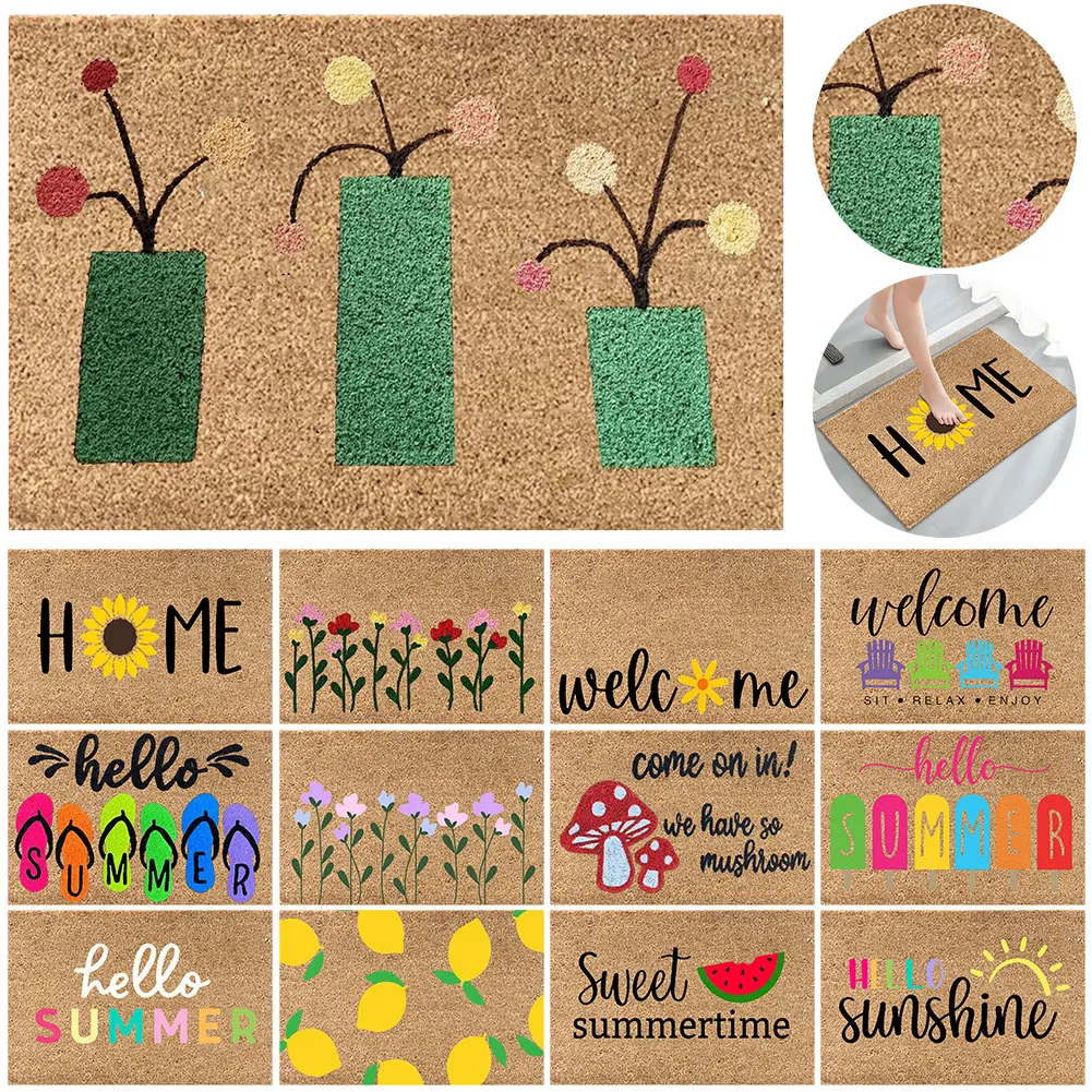 Summer Door Mat Absorbent Hello Door Mat Non Slip Welcome Door Mat 40x60cm Low Profile Doormat for Bathroom Entryway