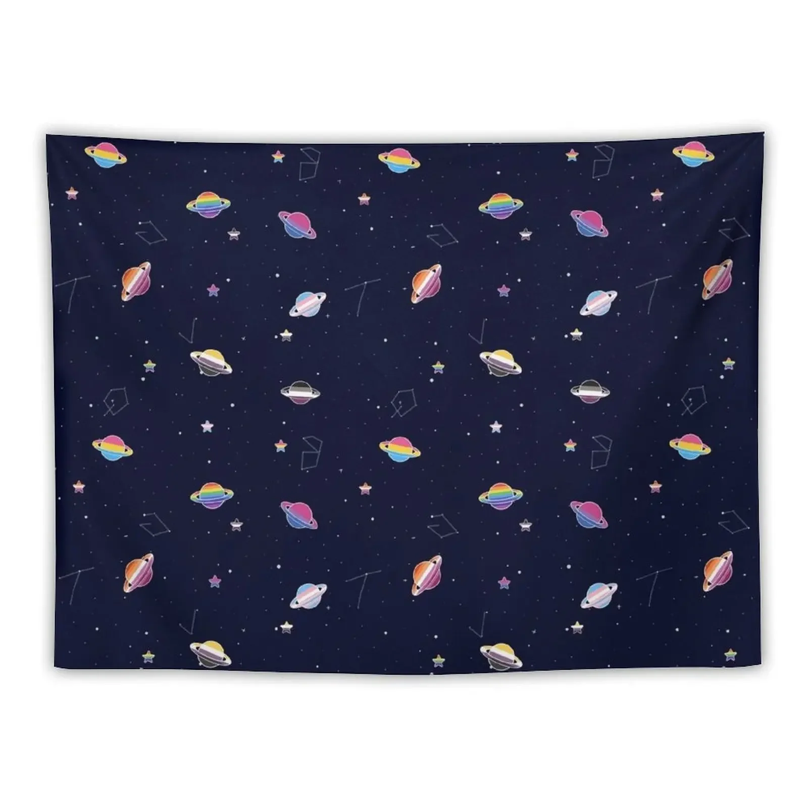 

LGBTQ Pride Planets & Stars in Space Pattern Tapestry Wall Decor Room Decorating Aesthetic Tapestry