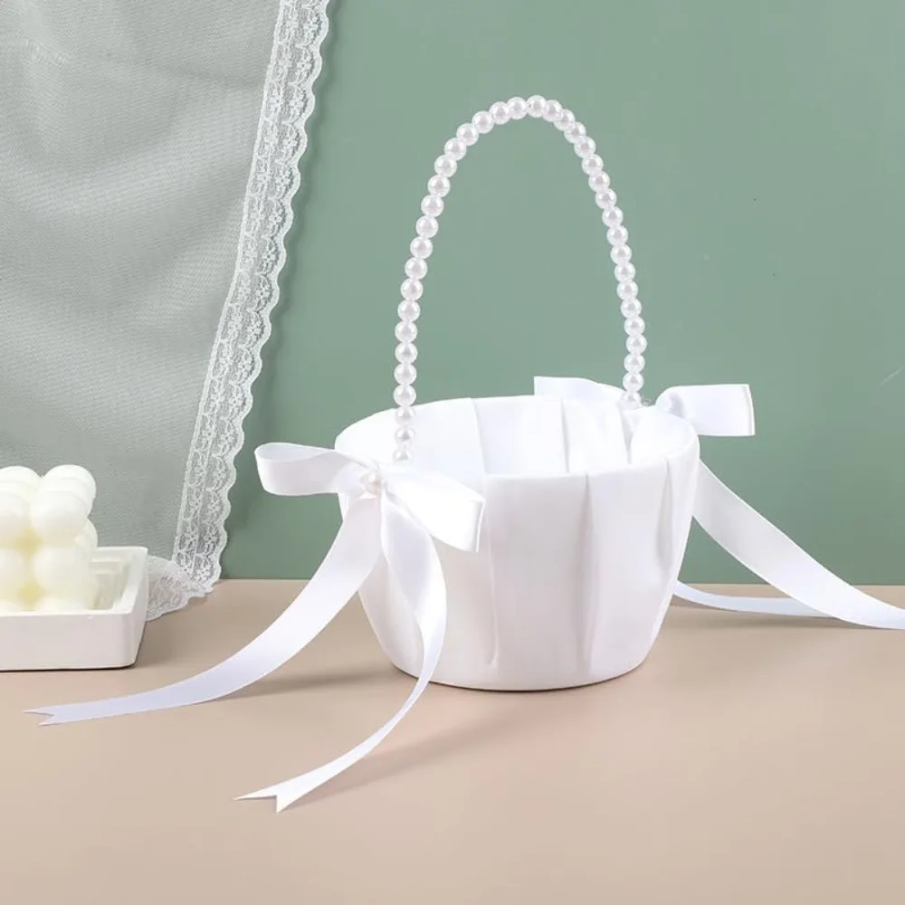 Cestas de niña de flores para boda, cesta de niña de flores de marfil, cesta de boda para decoración de boda de niña de las flores (Marfil)