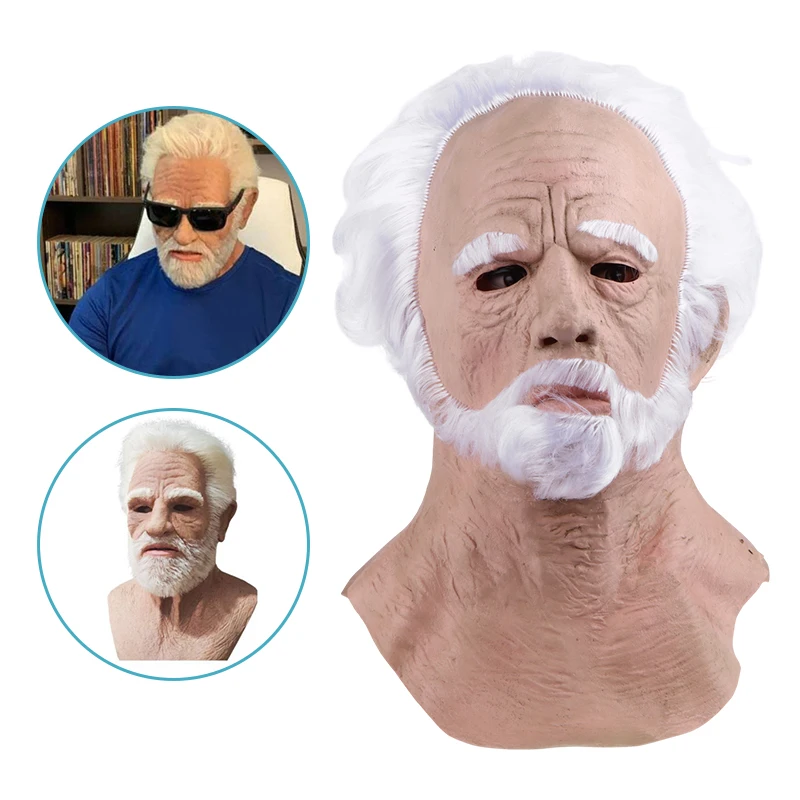 1 Piece Halloween Decoration Man Mask Full Head Face Realistic Silicone Grandpa Mask Simulation Supplies Party Cosplay Props