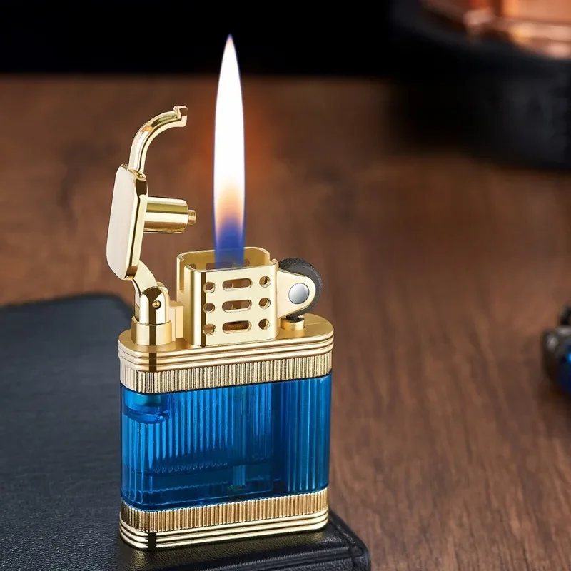 

2024 Transparent Windproof Open Flame Butane Gas Lighter Large Capacity Gas Chamber Grinding Wheel Ignited Inflatable Lighters