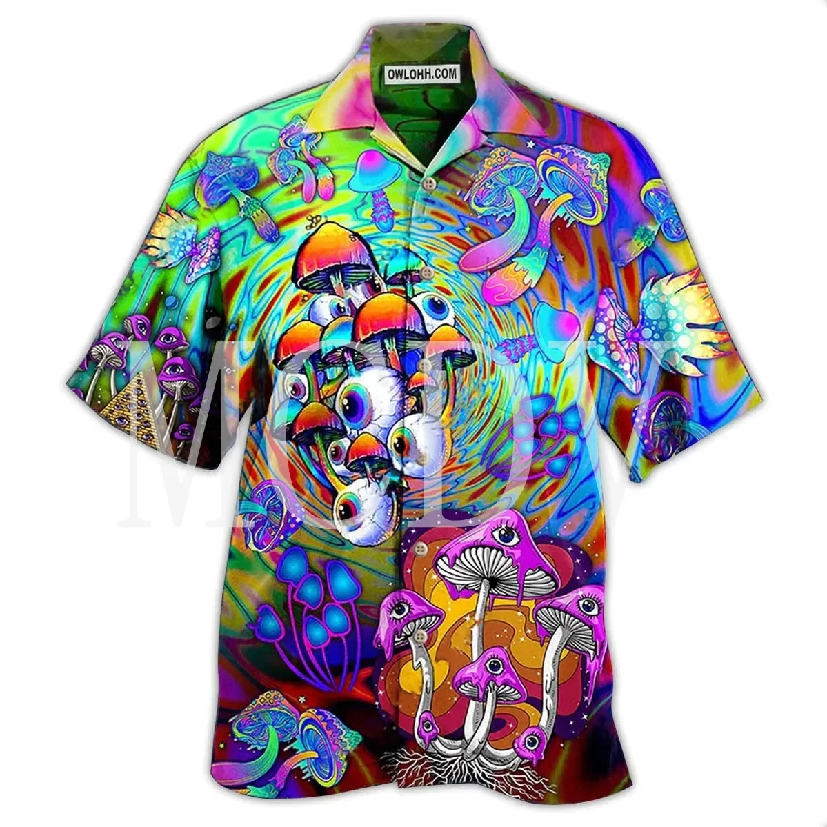 Hippie Mushroom Stay Trippy Little Hippie 3D Printed Hawaiian Shirt Men For Women Casual Breathable Hawaiian Short Sleeve Shirt